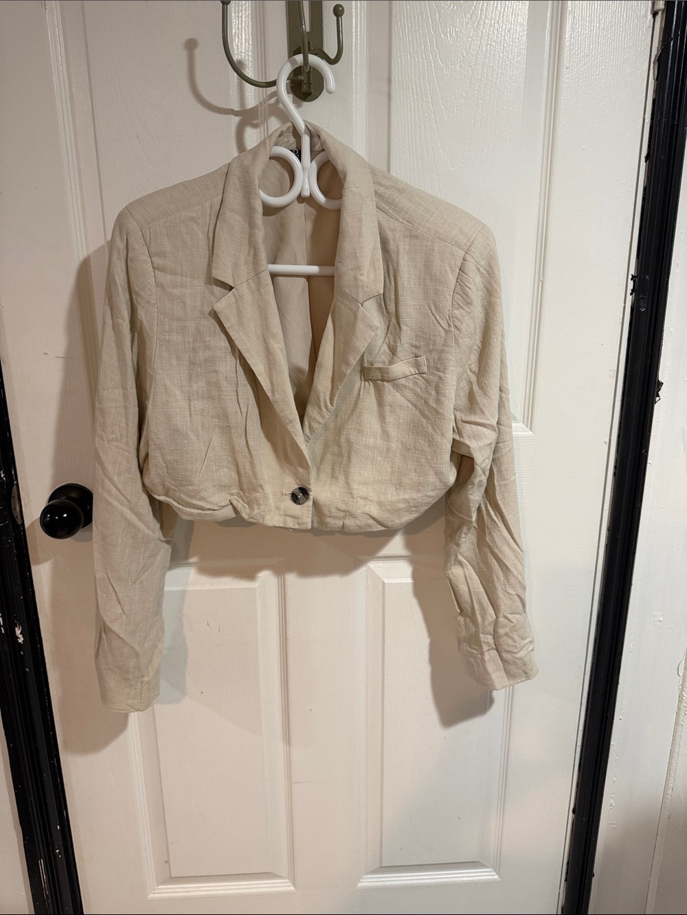 H&M Cropped Cream Linen-Blend Women's Blazer